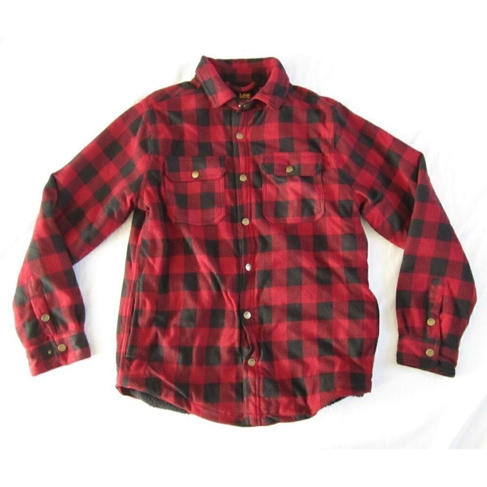 New Lee Polyester "Chili Pepper"‎ Button Snap Fleece Flannel Jacket Sz M